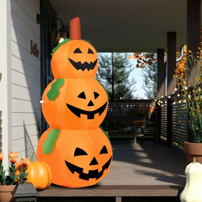 3-Pumpkin Stack Halloween Inflatable with Internal LED Bulbs and Waterproof Fan