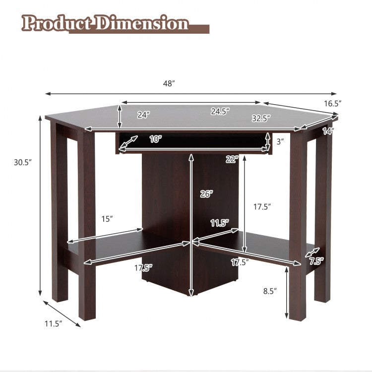 Bureau d'angle en bois avec tiroir pour ordinateur