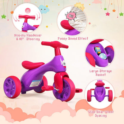 Tricycle 2 en 1 pour tout-petits, vélo d'équilibre, scooter, jouets pour enfants avec son et rangement