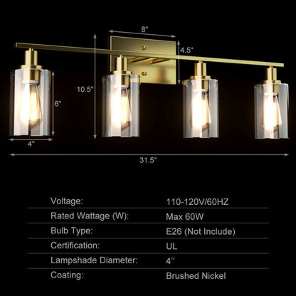 4-Light Wall Sconce with Clear Glass Shade