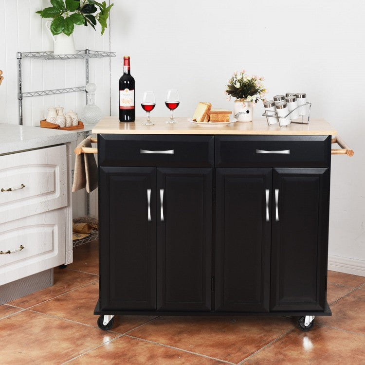 Desserte de cuisine à roulettes avec plateau en bois et armoire de rangement