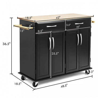 Desserte de cuisine à roulettes avec plateau en bois et armoire de rangement