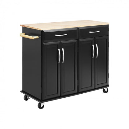 Wood Top Rolling Kitchen Trolley Island Cart Storage Cabinet