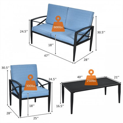 Ensemble de meubles de patio 4 pièces avec cadre en aluminium et canapé rembourré