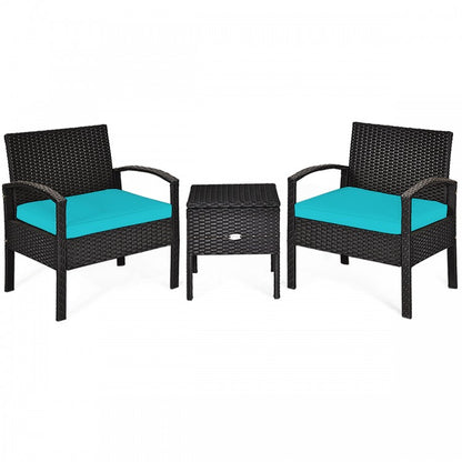 3 Piece PE Rattan Wicker Sofa Set with Washable and Removable Cushion for Patio