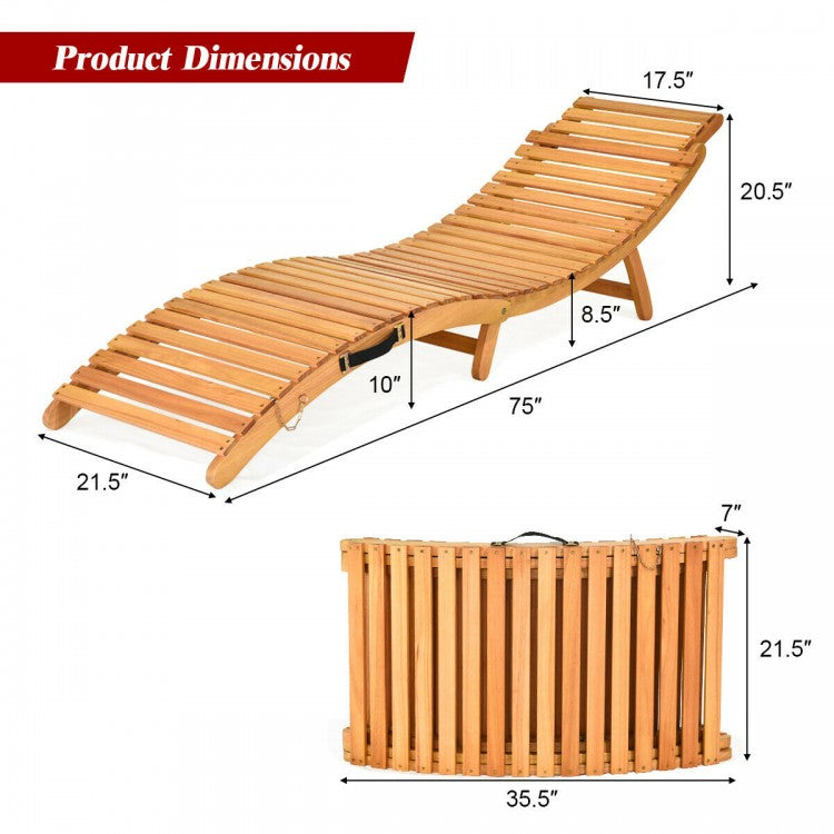 Folding Eucalyptus Outdoor Patio Lounge Chair