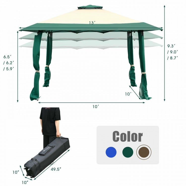 Tente à baldaquin escamotable de 13 pieds x 13 pieds, abri d'extérieur pliable instantané - Bleu