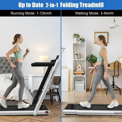 2-in-1 Electric Motorized Health and Fitness Folding Treadmill with Dual Display