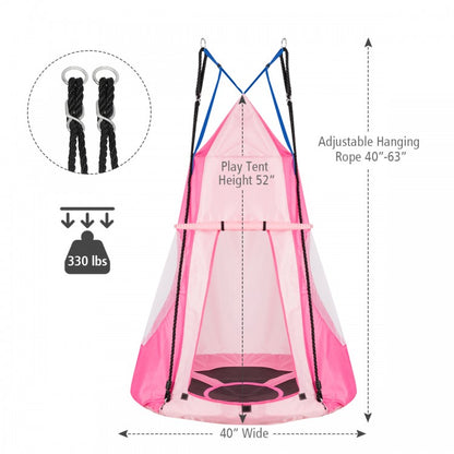 2-in-1 40 Inch Kids Hanging Chair Detachable Swing Tent Set