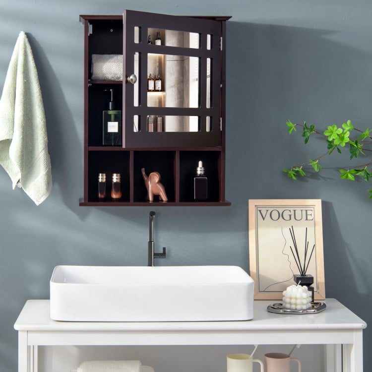 Armoire de salle de bain murale avec miroir - Gris