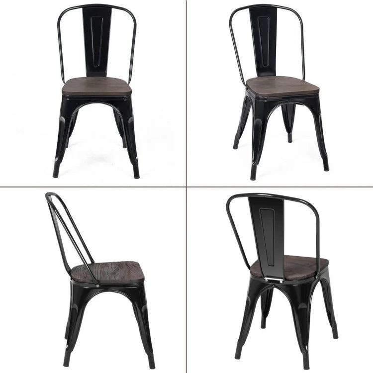 Ensemble de 4 chaises de salle à manger empilables en métal et bois de 18 pouces de hauteur - Noir