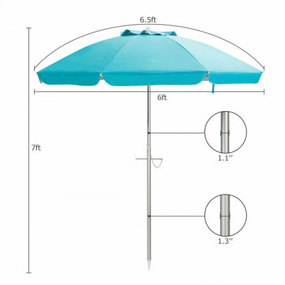 Parasol de plage de 6,5 pieds avec pare-soleil et sac de transport sans base de poids