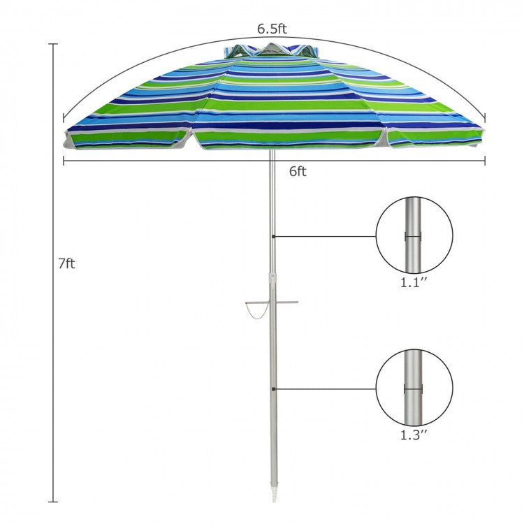 Parasol de plage de 6,5 pieds avec pare-soleil et sac de transport sans base de poids