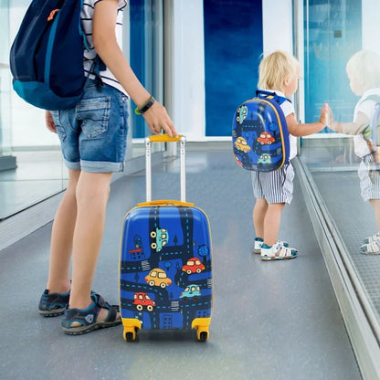 Ensemble de 2 valises pour enfants avec valise à roulettes et sac à dos - Rose