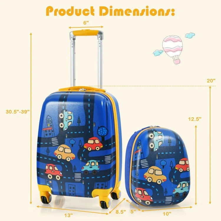 Ensemble de 2 valises pour enfants avec valise à roulettes et sac à dos - Rose