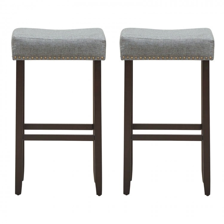 2 Pieces 29 Inch Backless Counter Height Stools with Brass Nail Head Studs