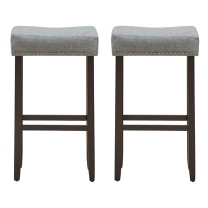 2 Pieces 29 Inch Backless Counter Height Stools with Brass Nail Head Studs