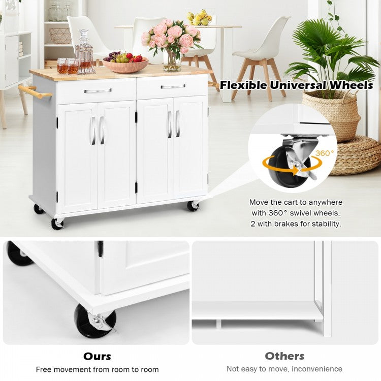 Wood Top Rolling Kitchen Trolley Island Cart Storage Cabinet