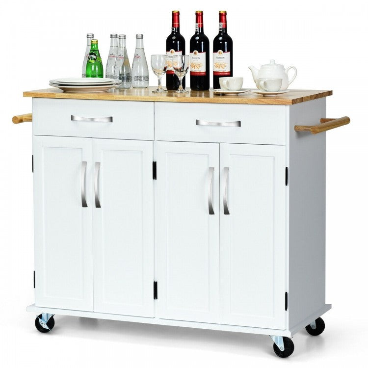 Wood Top Rolling Kitchen Trolley Island Cart Storage Cabinet