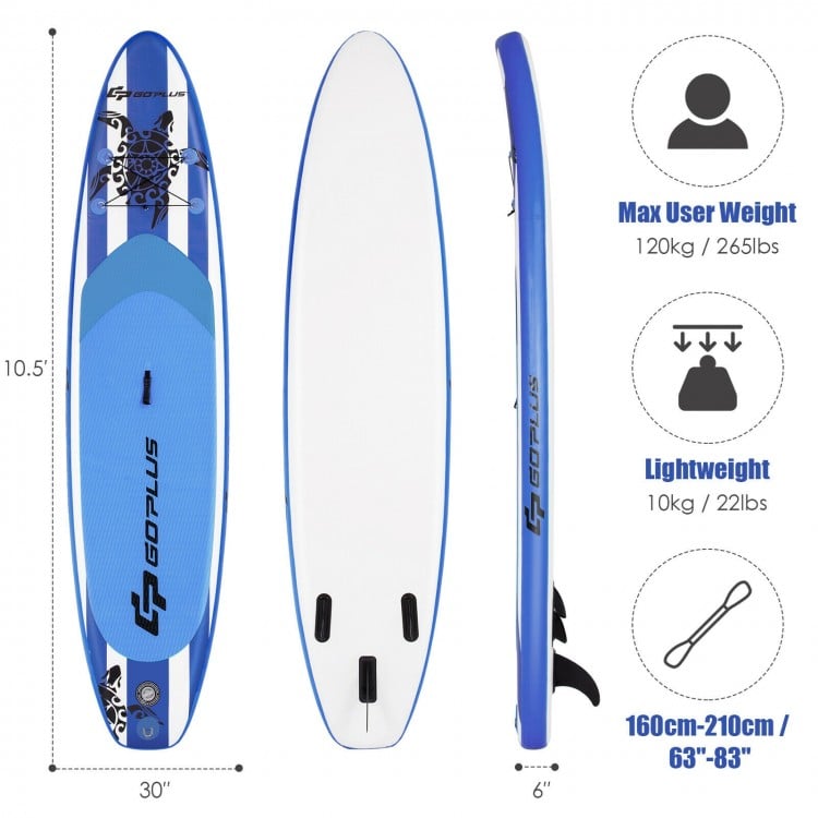 10.6/11 Feet Inflatable Adjustable Paddle Board with Carry Bag and Turtle Pattern