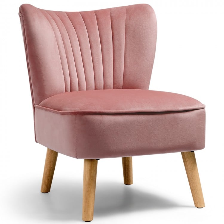 Modern Armless Velvet Accent Chair with Wood Legs