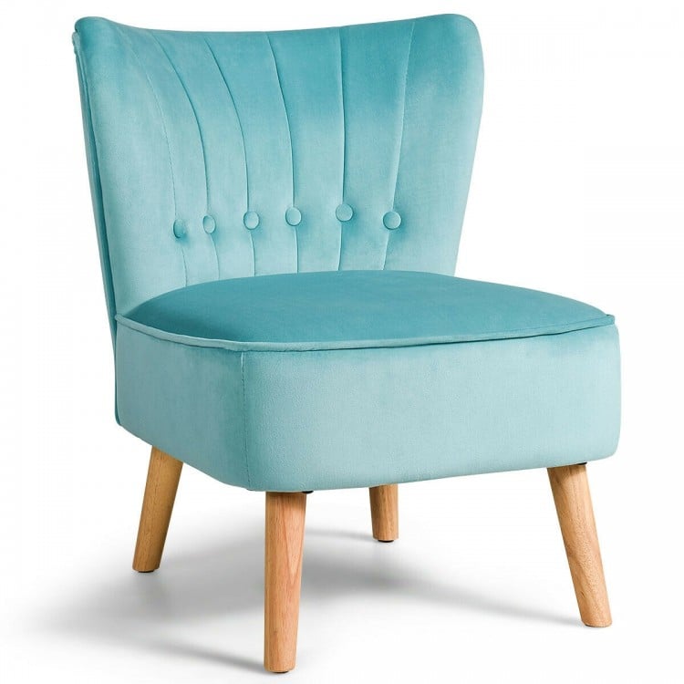 Fauteuil d'appoint moderne en velours sans accoudoirs avec boutons capitonnés et pieds en bois