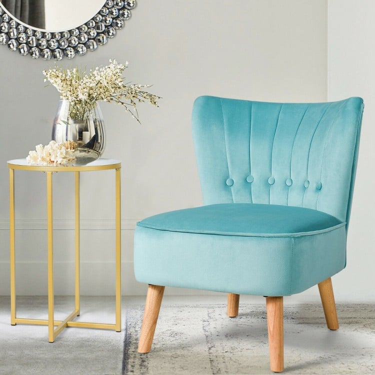 Fauteuil d'appoint moderne en velours sans accoudoirs avec boutons capitonnés et pieds en bois