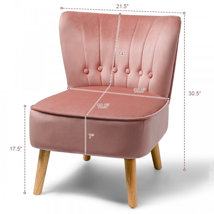 Fauteuil d'appoint moderne en velours sans accoudoirs avec boutons capitonnés et pieds en bois