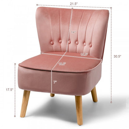 Fauteuil d'appoint moderne en velours sans accoudoirs avec boutons capitonnés et pieds en bois