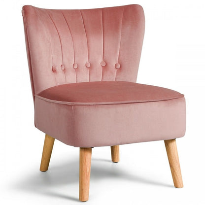 Fauteuil d'appoint moderne en velours sans accoudoirs avec boutons capitonnés et pieds en bois