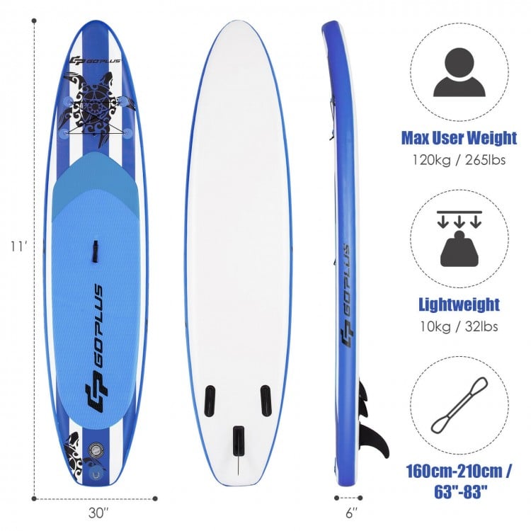 10.6/11 Feet Inflatable Adjustable Paddle Board with Carry Bag and Turtle Pattern