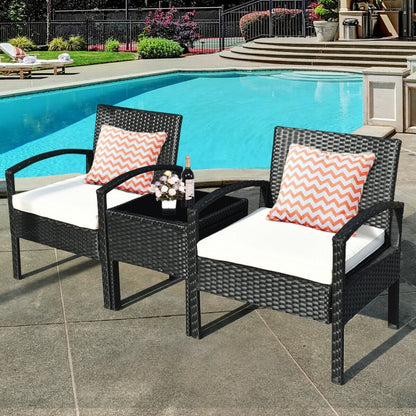 3 Pieces Outdoor Rattan Patio Conversation Set with Seat Cushions 15 Rev