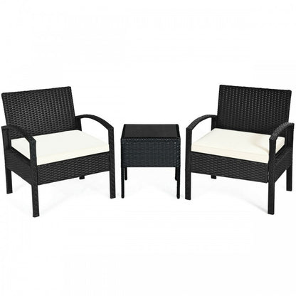 3 Pieces Outdoor Rattan Patio Conversation Set with Seat Cushions 15 Rev