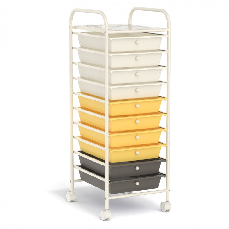 10 Drawer Rolling Storage Cart Organizer with 4 Universal Casters