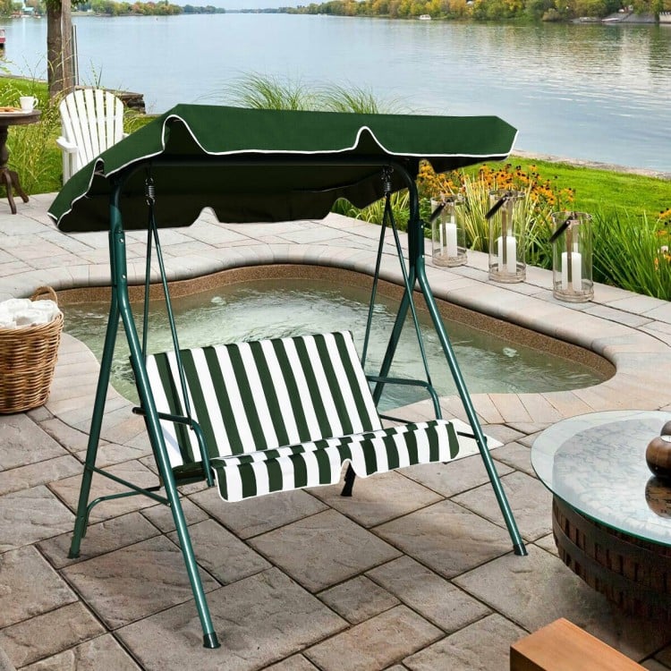 Loveseat Cushioned Patio Steel Frame Swing Glider