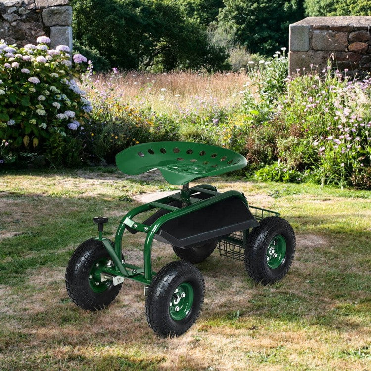 4-Wheel Rolling Garden Cart Work Seat