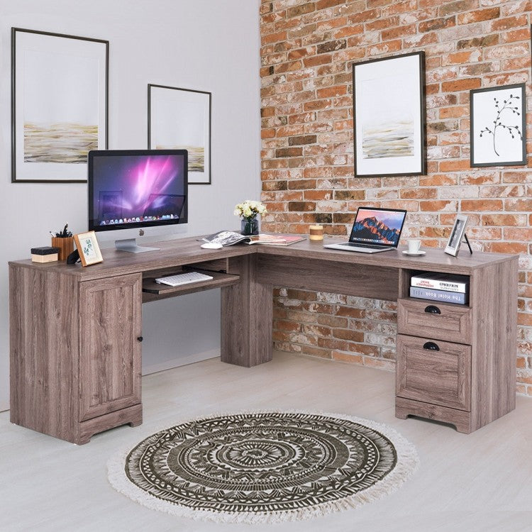 66 Inch L-Shaped Writing Study Workstation Computer Desk with Drawers