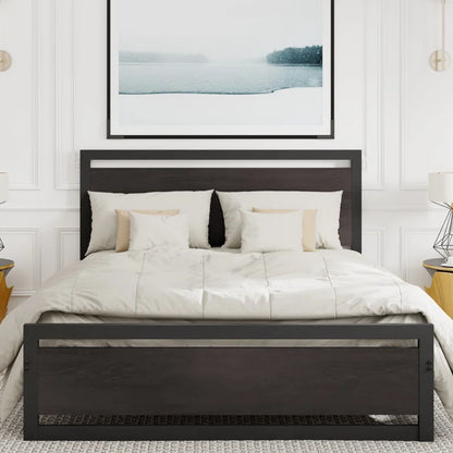 Marilee Wood and Black Metal Frame Bed with Headboard