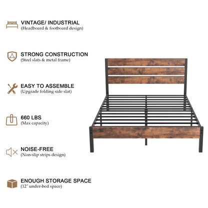 Alicia Platform Bed Frame with Wood Headboard and Footboard No Box Spring Needed