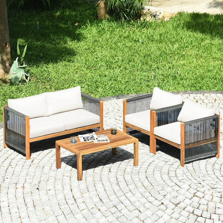 Ensemble de meubles de patio d'extérieur en bois d'acacia 4 pièces