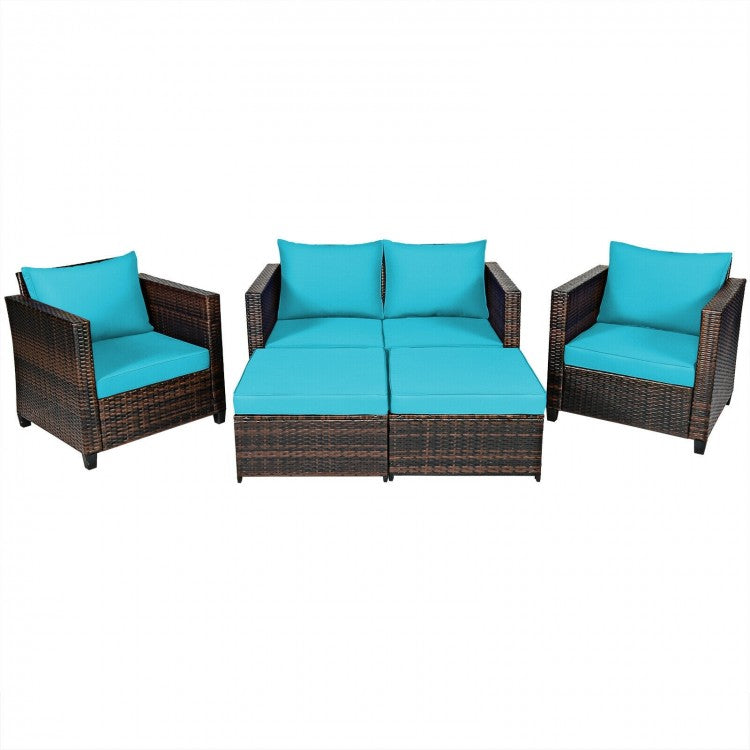 5 Pieces Patio Cushioned Rattan Furniture Set