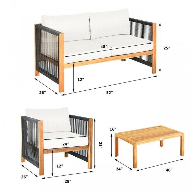 Ensemble de meubles de patio d'extérieur en bois d'acacia 4 pièces