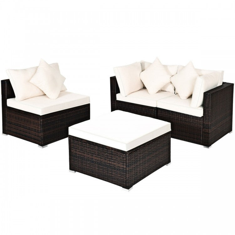 4 Pcs Ottoman Garden Deck Patio Rattan Wicker Furniture Set Cushioned Sofa