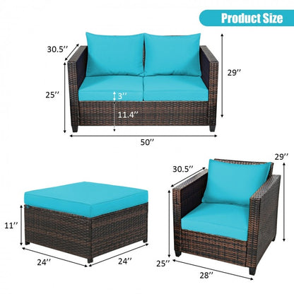 5 Pieces Patio Cushioned Rattan Furniture Set