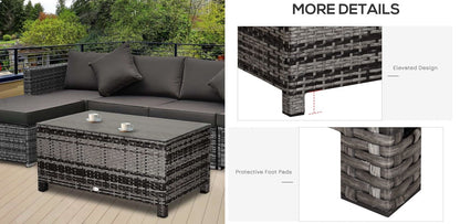 Outdoor PE Rattan Wicker Table, Patio Garden Side Table W/Glass Top for Patio, Balcony, Black or Grey