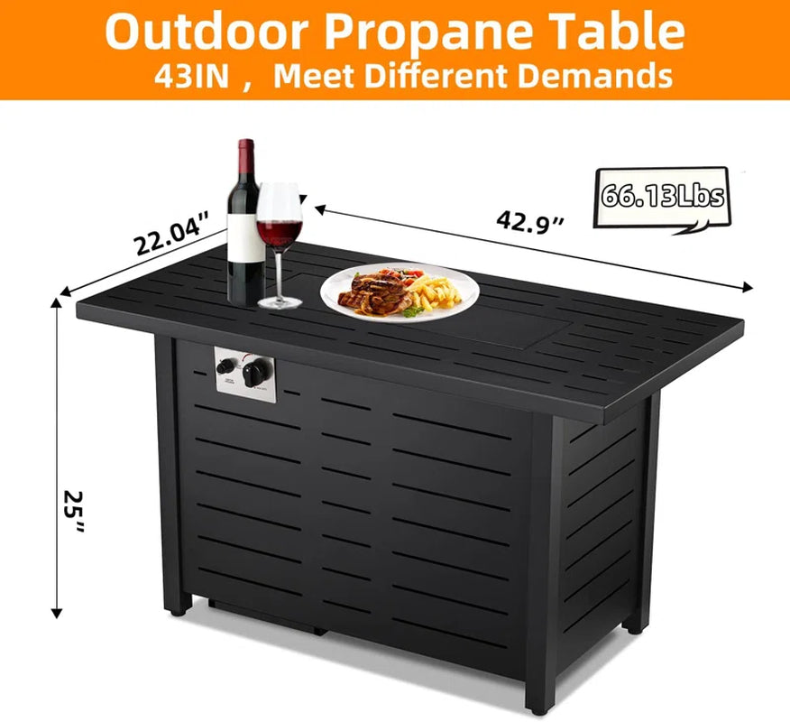 25" H X 43" W Iron Propane Outdoor Fire Pit Table with Cover