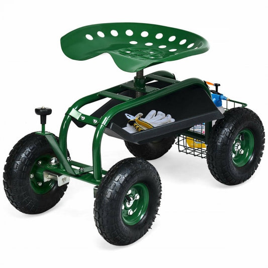 4-Wheel Rolling Garden Cart Work Seat