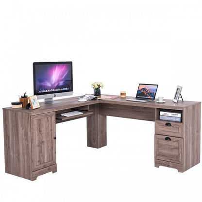 66 Inch L-Shaped Writing Study Workstation Computer Desk with Drawers