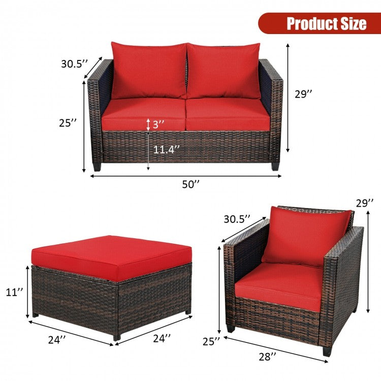 5 Pieces Patio Cushioned Rattan Furniture Set