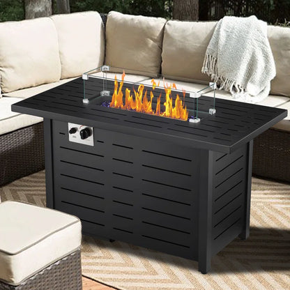 25" H X 43" W Iron Propane Outdoor Fire Pit Table with Cover